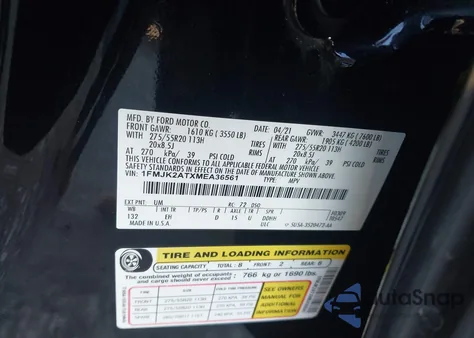 2021 Ford Expedition Limited Max z USA, uszkodzony, nr VIN 1FMJK2ATXMEA36561